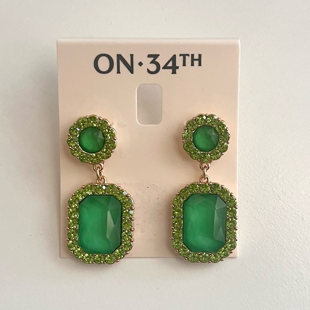🆕 Double Drop Earrings in Green and Gold.